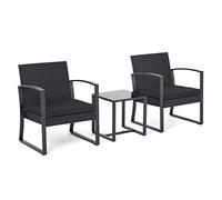 Mondeer Rattan Garden Furniture Set Ensemble de Meubles de Jardin, Rotin Plat, Tube d'acier, Verre trempé, Polyester, Noir, Chair: 59 x 53 x 73,5 cm