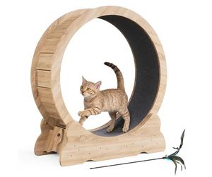 Mondeer Roue de Course pour Chat, 90 cm, Noir, Tapis Amovible | Piste en tapis, idéale pour courir, marcher, s'entraîner. Convient aux chats actifs ou en surpoids. Jouet inclus.