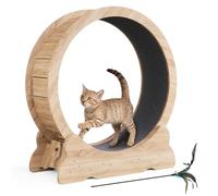 Mondeer Roue d'exercice pour Chat, 90cm Roue pour Chat d'intérieur avec Tapis Amovible et Jouet pour Chat, pour Course à Pied, Marche, Bois Naturel