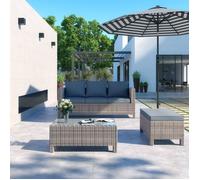 Mondeer Salon de Jardin 5 pièces Meuble de Jardin en Résine Tressée Pour 4 personnes, Gris