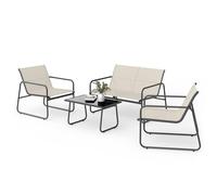 Mondeer Salon de Jardin Exterieur 4 Personnes, Mobilier de Jardin avec 2 Places 2 fauteuils 1 Table Basse, Métal et Textilène, pour Terrasse Balcon (Beige)