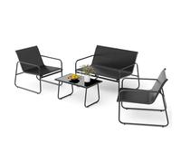 Mondeer Salon de Jardin Exterieur 4 Personnes, Mobilier de Jardin avec 2 Places 2 fauteuils 1 Table Basse, Métal et Textilène, pour Terrasse Balcon (Noir)