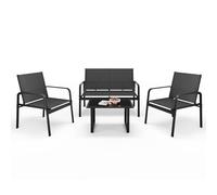 Mondeer Salon de Jardin Extérieur 4 Places, Ensemble Métal et Textilène avec 3 Assises et 1 Table basse, Noir