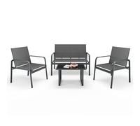 Mondeer Salon de Jardin Exterieur 4 Personnes, Mobilier de Jardin avec 2 Places 2 fauteuils 1 Table Basse, Ensemble Salon de Jardin 4 pièces Métal et Textilène, pour Terrasse Balcon (Gris Foncé)