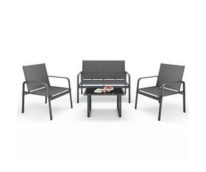Mondeer Salon de Jardin Exterieur 4 Personnes, Mobilier de Jardin avec 2 Places 2 fauteuils 1 Table Basse, Ensemble Salon de Jardin 4 pièces Métal et Textilène, pour Terrasse Balcon (Gris Foncé)