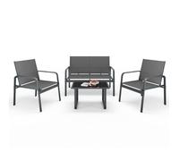 Mondeer Salon de Jardin Extérieur 4 Places, Ensemble Métal et Textilène avec 3 Assises et 1 Table basse, Gris Foncé