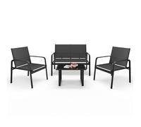 Mondeer Salon de Jardin Extérieur 4 Places, Ensemble Métal et Textilène avec 3 Assises et 1 Table basse, Noir