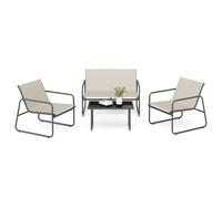 Mondeer Salon de Jardin Extérieur 4 places, Mobilier Métal et Textilène avec 3 Assises et 1 Table basse, Beige