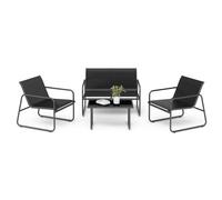 Mondeer Salon de Jardin Extérieur 4 places, Mobilier Métal et Textilène avec 3 Assises et 1 Table basse, Noir
