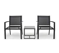 Mondeer Salon de Jardin Exterieur, Ensemble Meuble de Jardin 1 Table Basse et 2 Chaises, 2 Places pour Pelouse Terrasse Véranda Intérieure, Noir