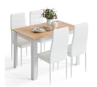 Mondeer table à manger avec 4 chaises, ensemble table et chaise pour salle à manger, contemporain, 120x80x75 cm,chêne rouge et blanc