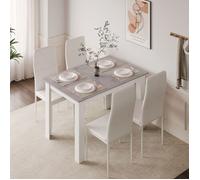 Mondeer table à manger avec 4 chaises, ensemble table et chaise pour salle à manger, contemporain, 120x80x75 cm,Gris et Blanc