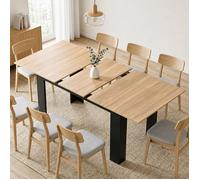 Mondeer Table à Manger Extensible 140-180 cm Pieds Renforcés 4-8 Personnes Salle à Manger Salon Chêne Naturel et Noir