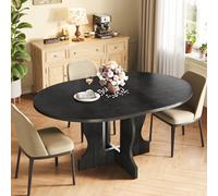 Mondeer Table à Manger Extensible Ronde, 4-8 Personnes Table a Manger Bois, 110-150cm Table de Cuisine avec Plateau en Bois et Base en Croix (Noir)