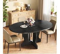 Mondeer Table à Manger Extensible Ronde pour 4-8 Personnes avec Rangement Caché,Design Plateau en Bois Noir et Base en X,110-150 cm