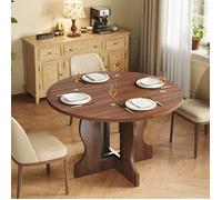 Mondeer Table à Manger Extensible Ronde pour 4-8 Personnes avec Rangement Caché,Design Plateau en Bois Noyer et Base en X,110-150 cm