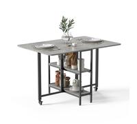 Mondeer table à manger Pliable sur roulettes, table de cuisine avec 2 étagères de rangement pour petits espaces, 120×80×75 cm, gris