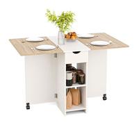Mondeer Table à Manger Pliable, Table pliante avec 1 Tiroir et 2 Etagères,Table de Cuisine Pour Petit Espace, Chêne Coupé et Blanc