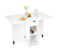 Mondeer Table à Manger Pliable, Table pliante avec 1 Tiroir et 2 Etagères,Table de Cuisine Pour Petit Espace, Blanc