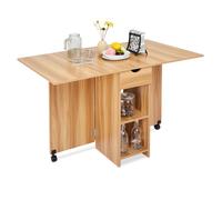 Mondeer Table à Manger Pliable, Table pliante avec 1 Tiroir et 2 Etagères,Table de Cuisine Pour Petit Espace, Chêne Rouge