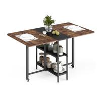 Mondeer Table à Manger Pliante Mobile avec 2 étagères Ouvertes pour Petits espaces, Salle à Manger, Cuisine, 140 x 80 x 75 cm, Marron Rustique et Noir