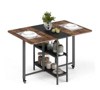 Mondeer Table à Manger Pliante Mobile avec 2 étagères Ouvertes pour Petits espaces, Salle à Manger, Cuisine, 120 x 80 x 75 cm, Marron Rustique et Noir