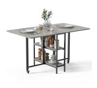 Mondeer Table à Manger Pliable, Table de Cuisine avec 2 Etagères de Rangement, pour Petits Espaces Salle à Manger Cuisine, 140 x 80 x 75 cm, Gris