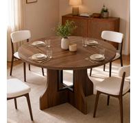 Mondeer Table à Manger Ronde pour 4-6 Personnes, 120cm Rétro Table Ronde | Table Ronde avec Stucture Mètallique et Piètement en Croix en Bois, Idéale pour salle à Manger, Cuisine et Salon, Noyer