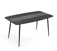 Mondeer Table à Manger, Panneau de Particules de Classe E1, Vitre Trempée, Métal, Noir, W150 x H76,5 x D85 cm