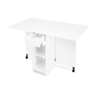 Mondeer Table à Manger, Table de Cuisine Pliante pour 4 à 6 Personnes, Table Pliante avec tiroir et 2 étagères Ouvertes pour Petits espaces, Salle à Manger, Cuisine, 120 x 72 x 75 cm, Blanche