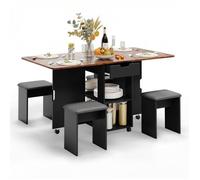 Mondeer Table cuisine pliante avec rangement intégré,4 chaises rembourrées rangables,roulettes,petit espace,140x80cm,Marron Rustique