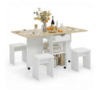 Mondeer Ensemble Table Cuisine Pliante avec 4 chaises Rembourrés Rangés, Table Cuisine Petits Espaces,140x80x75 cm, Effet Chêne