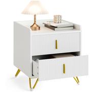 Mondeer Table de Chevet 2 Tiroirs avec Pieds Métal,Table d’Appoint Moderne pour Chambre et Salon, 50Lx40Px50H cm, Blanc et Doré