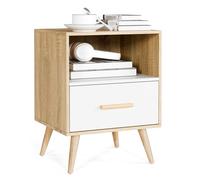Mondeer Table de Chevet avec 1 tiroir et 1 Compartiment Ouvert - Table de Chevet Moderne avec Pieds en Bois Massif - Table d'appoint pour Chambre à Coucher et Salon - 40 x 35 x 51 cm - Blanc et chêne