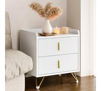 Mondeer Table de Chevet avec 2 tiroirs, Petite Table de Chevet avec Pieds en métal, pour Chambre à Coucher, Salon, 50 x 40 x 50 cm, Blanc et doré