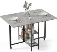 Mondeer Table à Manger Pliable, Table de Cuisine avec 2 Etagères de Rangement, pour Petits Espaces Salle à Manger Cuisine, 120 x 80 x 75 cm, Gris