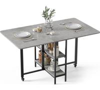 Mondeer Table à Manger Pliable, Table de Cuisine avec 2 Etagères de Rangement, pour Petits Espaces Salle à Manger Cuisine, 140 x 80 x 75 cm, Gris