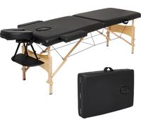 Mondeer Table de massage 2 zones avec pieds en bois Table de massage mobile 198x60 cm jusqu'à 250kg Noir