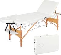Mondeer Table de massage 3 zones avec pieds en bois Table de massage mobile 198x60 cm jusqu'à 250kg Blanc