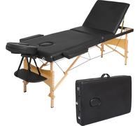 Mondeer Table de massage 3 zones avec pieds en bois Table de massage mobile 198x60 cm jusqu'à 250kg Noir