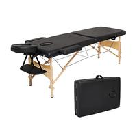 Mondeer Table de Massage, Pliante de 2 Sections Lit Cosmétique Pliante en PU et en Bois, avec l’Appui-Tête Amovible, Accoudoirs Réglables, avec Housse de Transport et Accessoires (Noir) 198x60x81cm