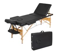 Mondeer Table de Massage, Pliante de 3 Sections Lit Cosmétique Pliante en Bois, avec l’Appui-Tête Amovible, Accoudoirs Réglables, Avec Housse de Transport et Accessoires (Noir)