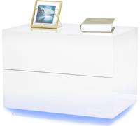 Mondeer Table de nuit LED Table de nuit avec 2 tiroirs et 1 prise USB Table de nuit brillante 60x39x40cm blanc