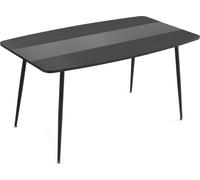 Mondeer Table à Manger, Panneau de Particules de Classe E1, Vitre Trempée, Métal, Noir, W150 x H76,5 x D85 cm