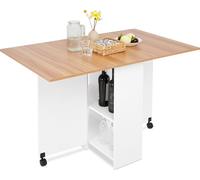 Mondeer Table de salle à manger Table de cuisine pliante avec un tiroir et deux consoles de stockage Table de salle à manger Table basse avec pieds réglables