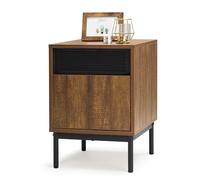 Mondeer Tables de Chevet, Table d'Appoint avec Porte et Pieds en Métal, Grand Espace de Rangement et Cloison Amovible, pour Chambre à Coucher Salon, 37 x 53 x 40 cm, Marron Rustique et Noir