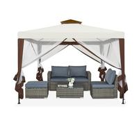 Mondeer Tonnelle de Jardin Exterieur 3x3m Double Toit avec 4 Moustiquaires Amovibles, Cadre Métal, pour Jardin Piscine, Beige/Café