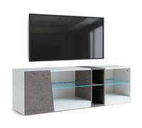 Mondeer TV-Lowboard Armoire TV avec éclairage LED largeur 140cm blanc et gris