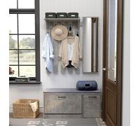 Mondeer Vestiaire d'entrée Ensemble d'armoires à chaussures et de panneaux de vestiaire avec miroir Gris