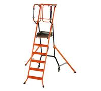 Mondelin - Escabeau sécurisé PIRL Gardia 140 cm avec portillons automatiques - Plateforme 50x45 cm - Revêtement Anti-dérapant - Roues sur Ressort facilite Le déplacement - Marches moulées en alu